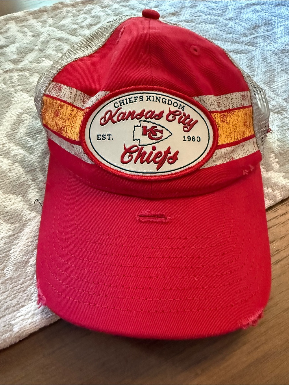 Fanatics Red and Cream Mesh Back Snapback Hat